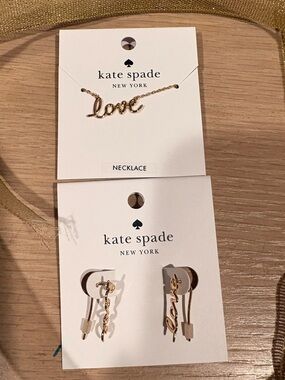 kate spade gold “say yes love”necklace and earring set